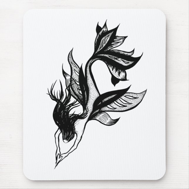 Mousepad Estilo de Tatuagem Sereia Desenho De Tinta Sombrea (Frente)