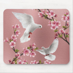 Mousepad Estilo de Vintage Rosa Doves & Flor de Cereja
