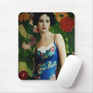 Mousepad Estilo Deco Elegante Mulher com Flores Grandes