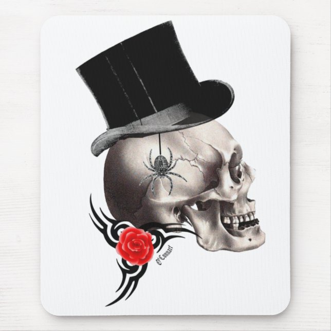Mousepad Estilo do crânio gótico e da tatuagem do rosa (Frente)