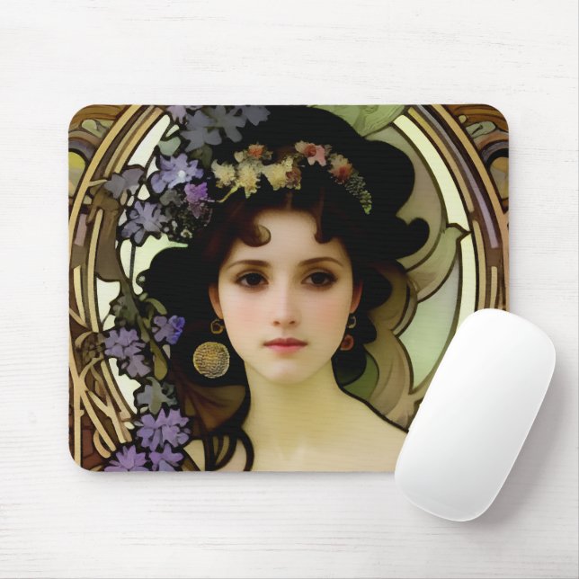 Mousepad Estilo Elegante Mucha Retrato de uma Bela Mulher (Com mouse)