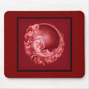 Mousepad Estilo Fractal Floral Rosa Em Um Fundo Vermelho Es