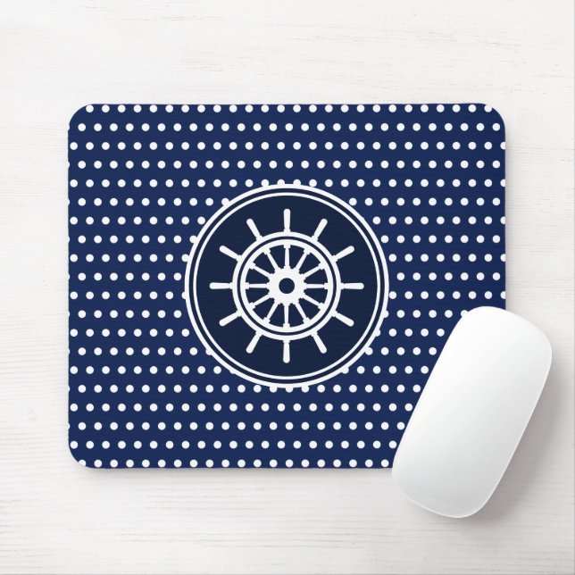 Mousepad Estilo Marítimo Azul E Branco, Roda do Navio (Com mouse)