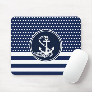 Mousepad Estilo Marítimo Bonito, Âncora, Azul E Branco