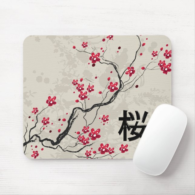 Mousepad Estilo Oriental Sakura Cherry Blossom Art (Com mouse)