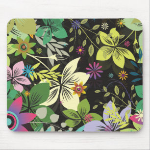 Mousepad Estilo Retro Flor Design-Preto Fundo