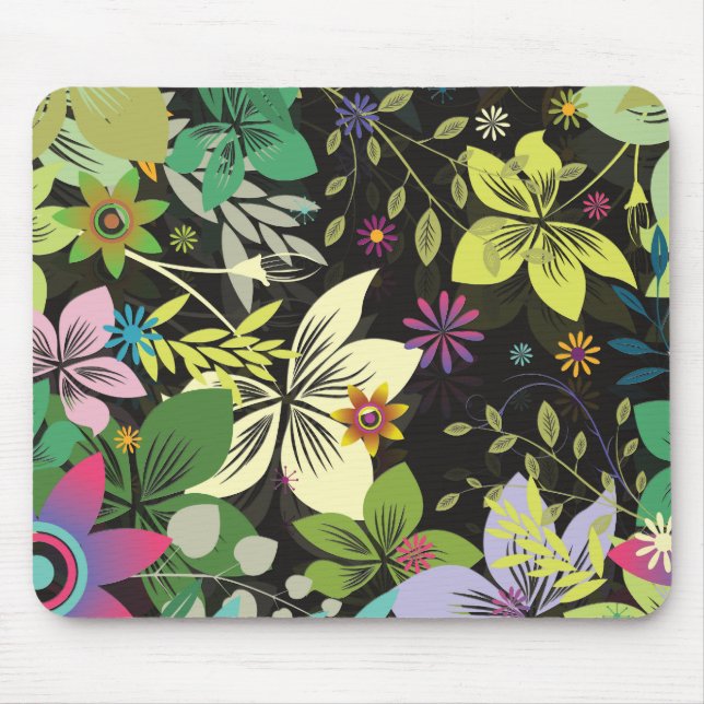 Mousepad Estilo Retro Flor Design-Preto Fundo (Frente)