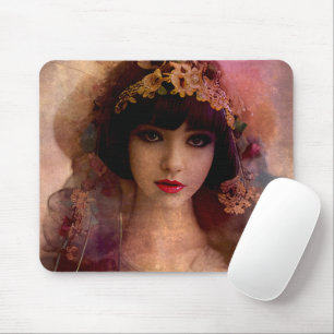 Mousepad Estilo Vintage Retrato da Mulher Bonita em Rosa