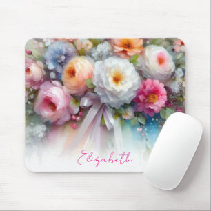 Mousepad Estiloso Floral Aquarela Seu Texto Personalizado N
