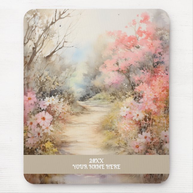 Mousepad Estrada de flores rosa (Frente)
