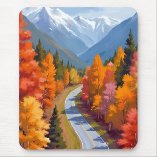 Mousepad Estrada de Outono Aquarela da Folhagem de Outono