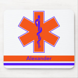 Mousepad Estrela alaranjada e azul da ambulância feita sob