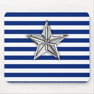 Mousepad Estrela de Prata Náutica com Marinho Blue Stripes