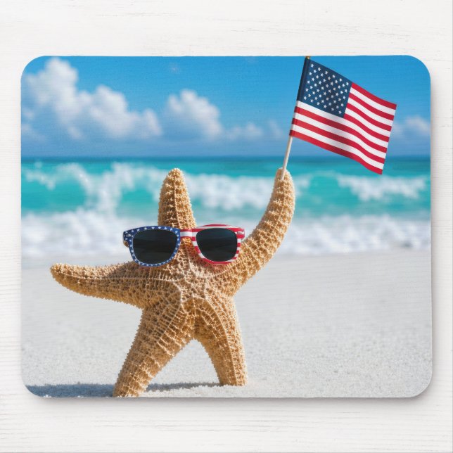 Mousepad Estrela-do-mar agitando a bandeira americana (Frente)