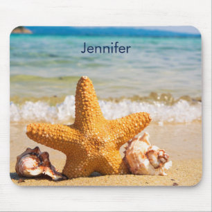 Mousepad Estrela do mar e Seashells na praia personalizada