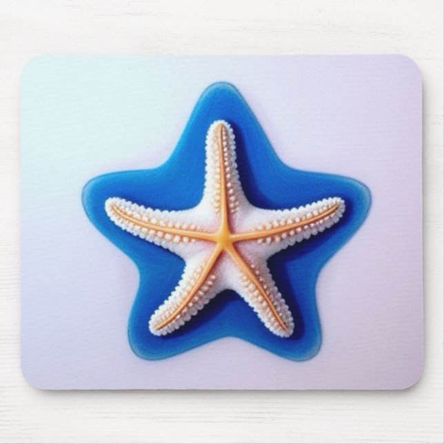 Mousepad Estrela-do-mar Laranja em Azul (Frente)