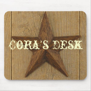 Mousepad estrela na madeira, a mesa de Cora