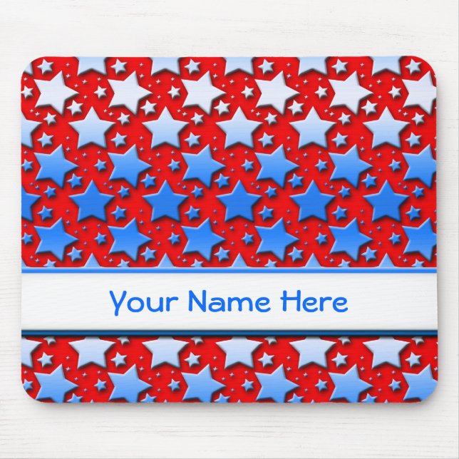 Mousepad Estrelas brancas azuis no vermelho (Frente)