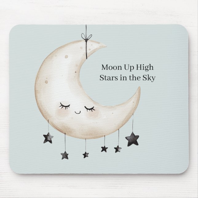 Mousepad Estrelas Céu Azul Lua Feliz Cílios (Frente)