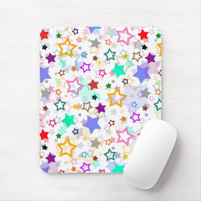 Mousepad Estrelas Coloridas Brancas  (Com mouse)