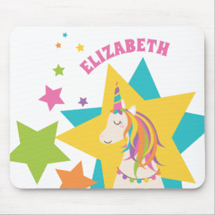 Mousepad Estrelas Coloridas do Rainbow Unicorn Adicione Seu