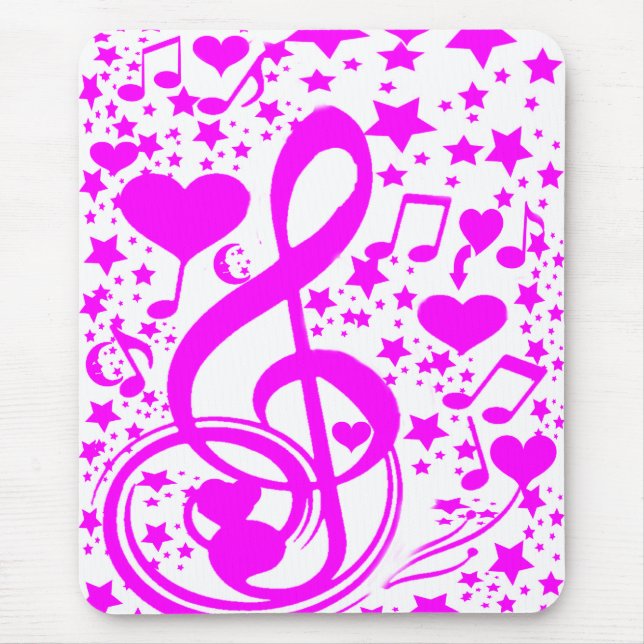 Mousepad Estrelas, Corações e As Notas de Música - Rosa_ (Frente)