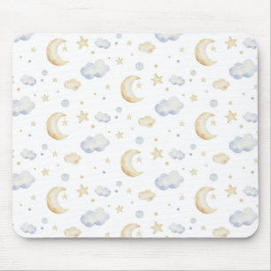 Mousepad Estrelas de Lua de Aquarela e Padrão de Nuvem