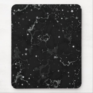 Mousepad Estrelas de Mármore de Prata Negra Elegante
