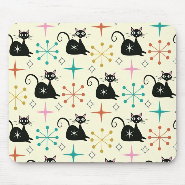 Mousepad Estrelas de meio século com Gato Atômico Preto (Frente)