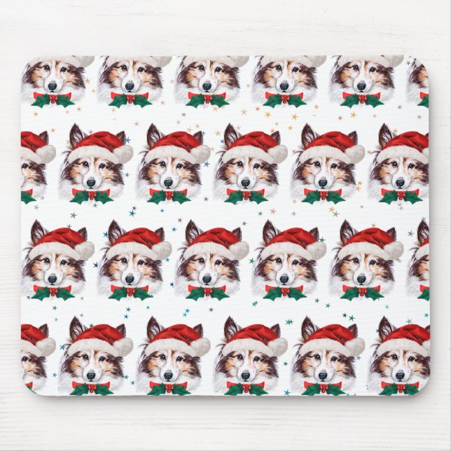 Mousepad Estrelas de Natal da Raça de Cachorro Sheltie (Frente)