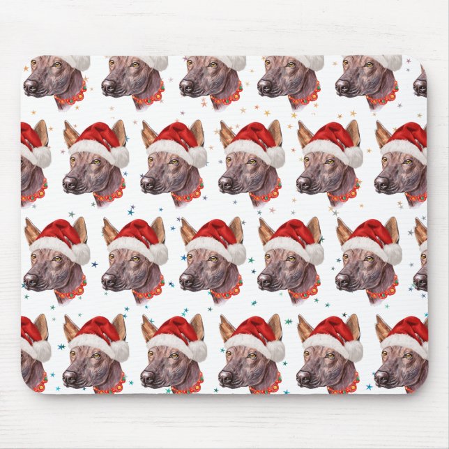 Mousepad Estrelas de Natal da Raça de Cão Sem Pelo Mexicano (Frente)
