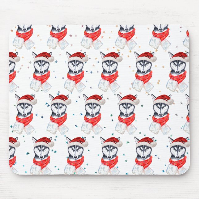Mousepad Estrelas de Natal para Cachorros Siberianos (Frente)