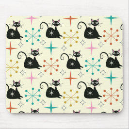 Mousepad Estrelas do Meio do Século com Gato Atômico Preto
