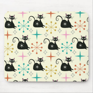 Mousepad Estrelas do Meio do Século com Gato Atômico Preto