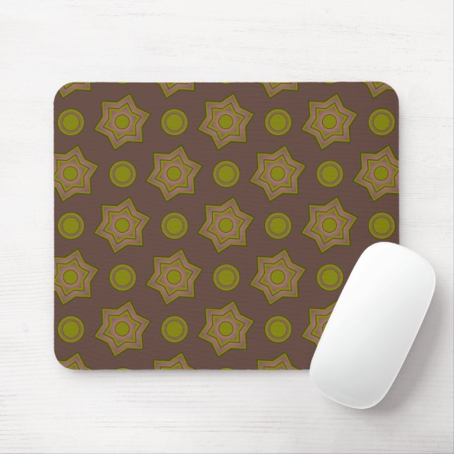 Mousepad Estrelas e círculos em castanho e verde (Com mouse)