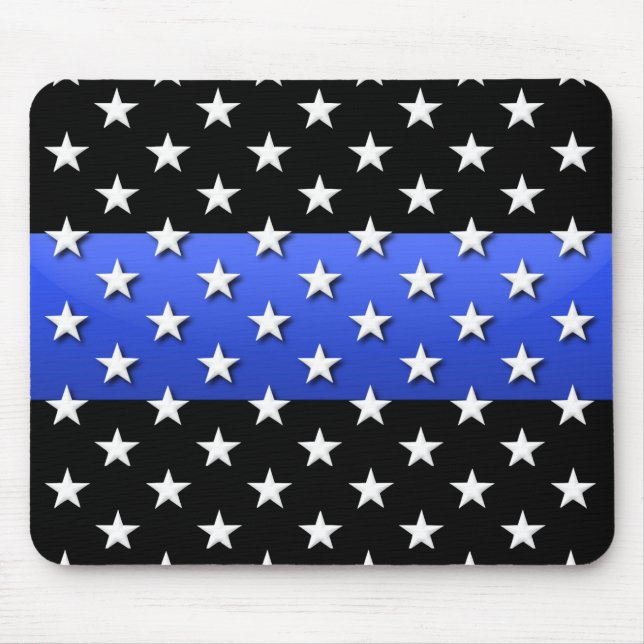 Mousepad Estrelas e faixas da polícia de linha azul fina (Frente)