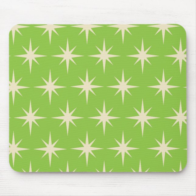 Mousepad Estrelas retro atômicas em padrão sobre verde lima (Frente)