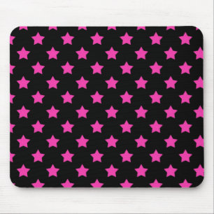 Mousepad Estrelas Rosa Quente em um Padrão de Fundo Preto