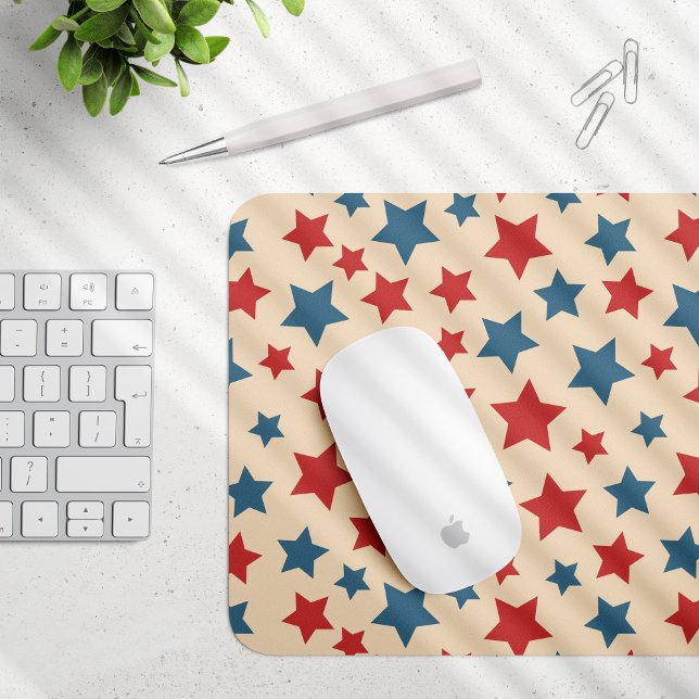 Mousepad Estrelas Vermelhas e Azuis, 4 de Julho, Fundo Bege (Criador carregado)