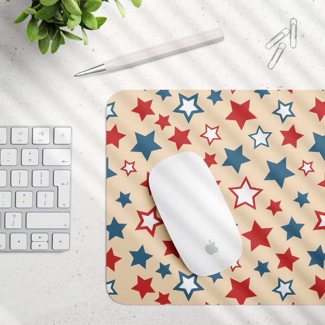 Mousepad Estrelas Vermelhas e Azuis, 4 de Julho, Fundo Bege (Criador carregado)