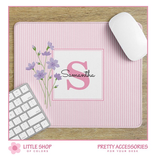 Mousepad Estrias De Cor Floral Púrpura, Monogramadas (Criador carregado)