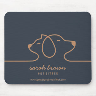 Mousepad Estúdio de pet lineart de cachorro gato marrom azu