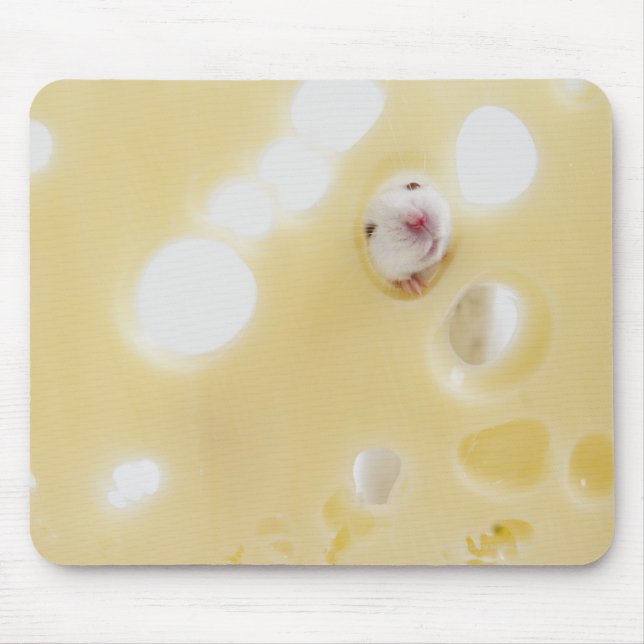 Mousepad Estúdio de rato branco a olhar através do buraco (Frente)