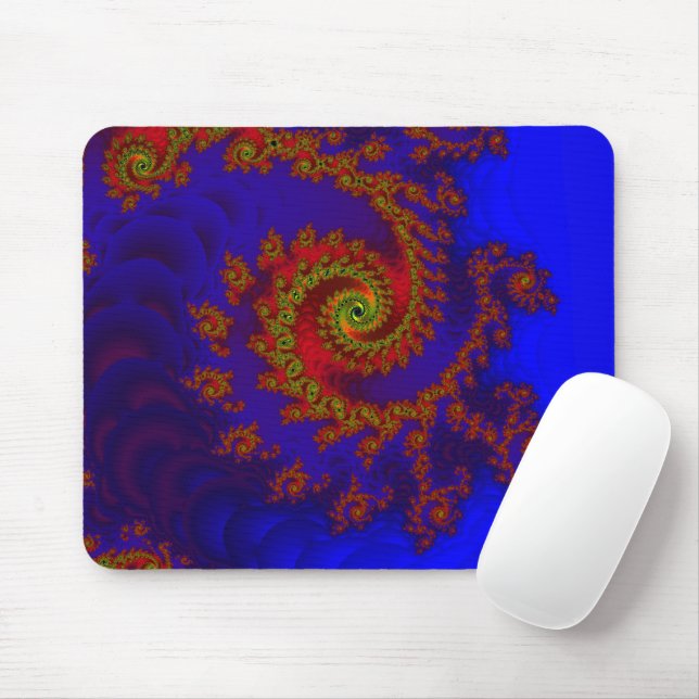 Mousepad Eternidade | Arte Fractal Azul e Vermelha (Com mouse)