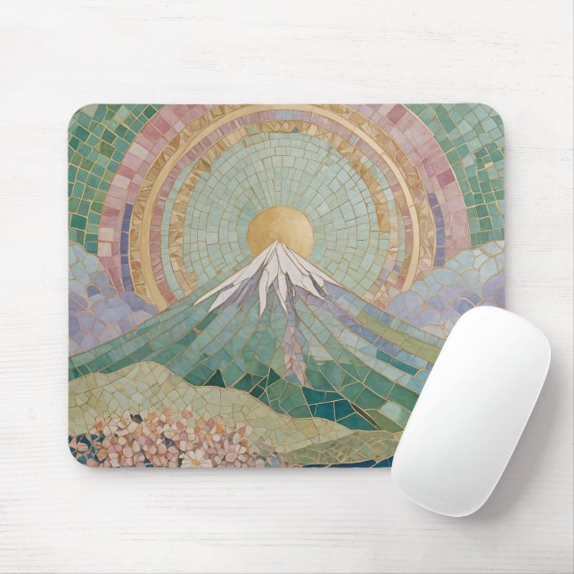 Mousepad Ethereal Bloom: Pastel Mosaic Volcano in Spring (Com mouse)