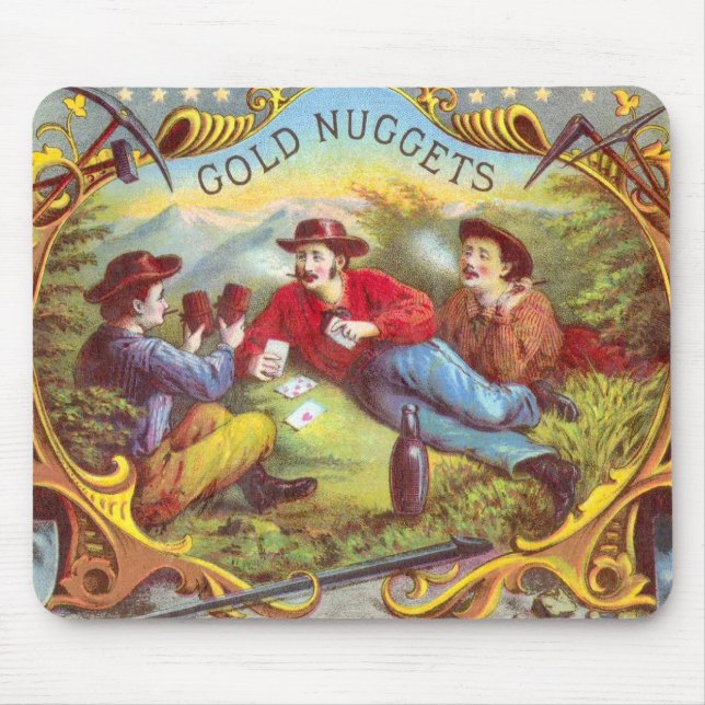 Mousepad Etiqueta de Cigarro Antiquado com Nuvens Douradas (Frente)