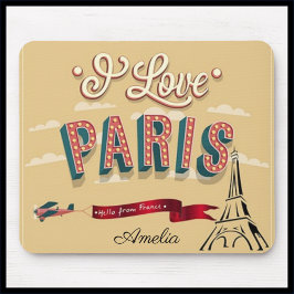 Mousepad Eu adoro Poster vintage de Paris
