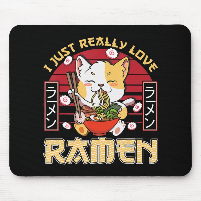 Mousepad Eu Adoro Ramen Kawaii Anime Cat Ramen Gi (Frente)