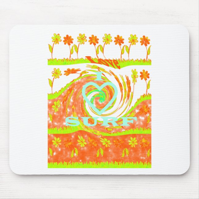 Mousepad Eu adoro Surf: Belo Floral com Legal Arte de Texto (Frente)