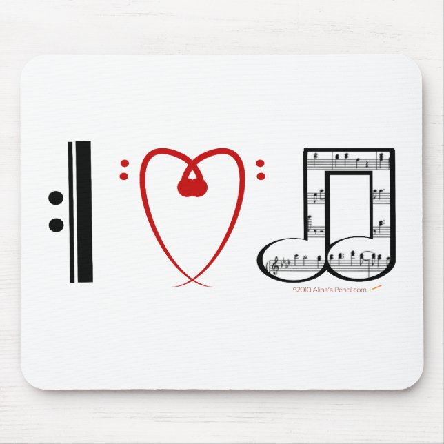 Mousepad Eu amo a música (as notas do coração de I) (Frente)